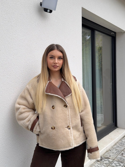 Blouson oversize - beige/marron