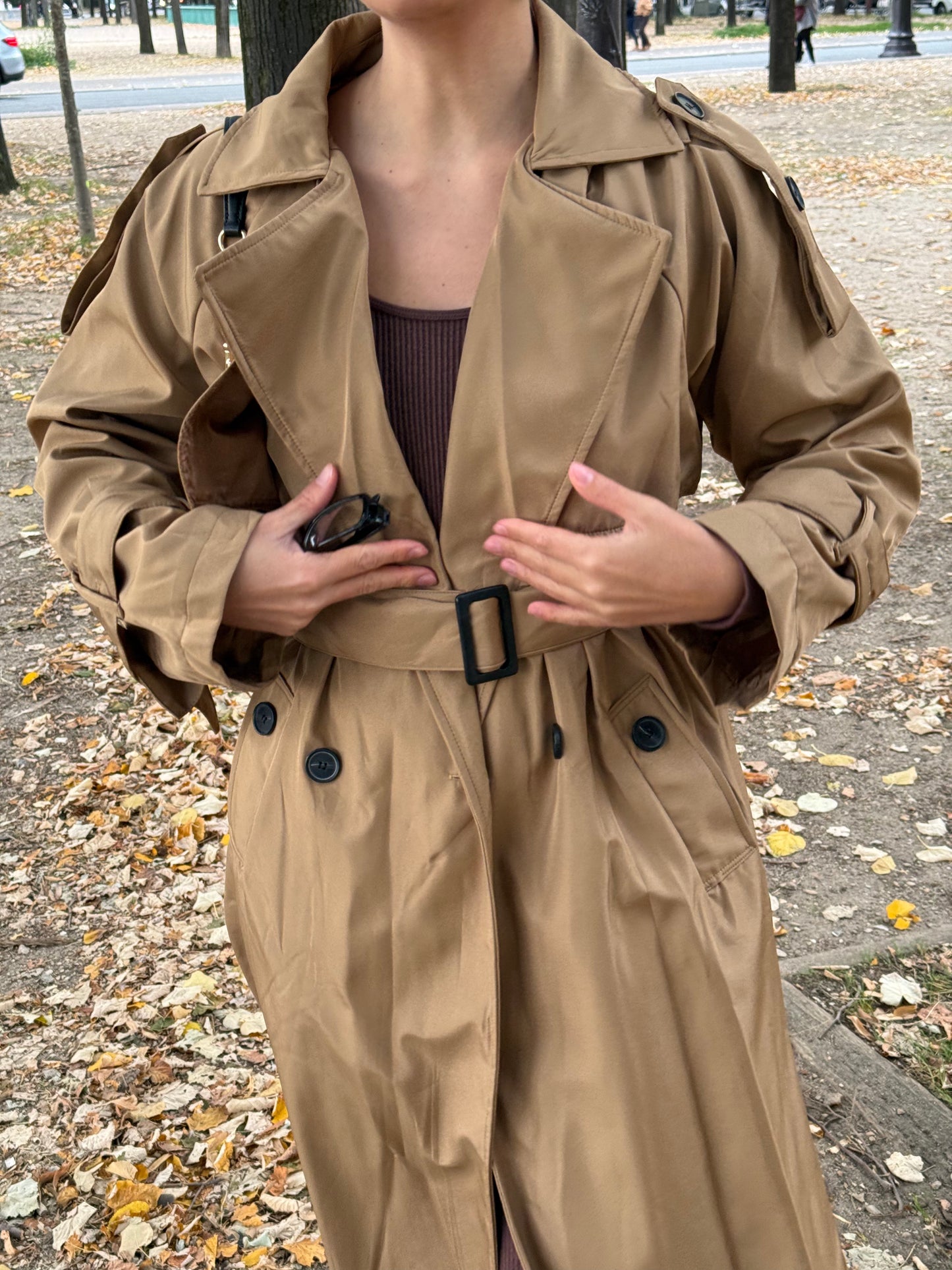 Trench-Coat Brun Double Boutonnière